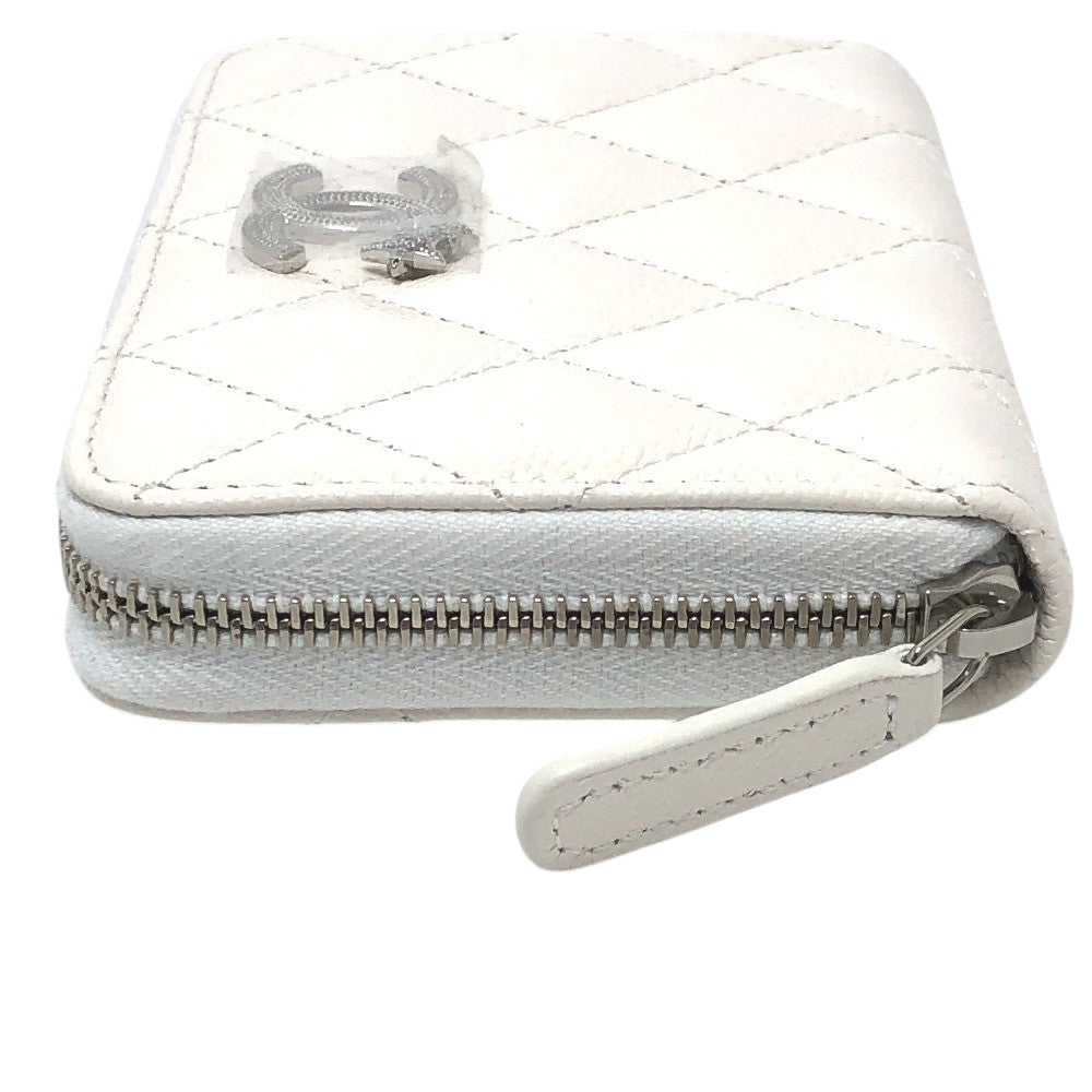 CHANEL AP3728 スター ココマーク ラウンド コインケース コンパクトウォレット キャビアスキン レディース ホワイト