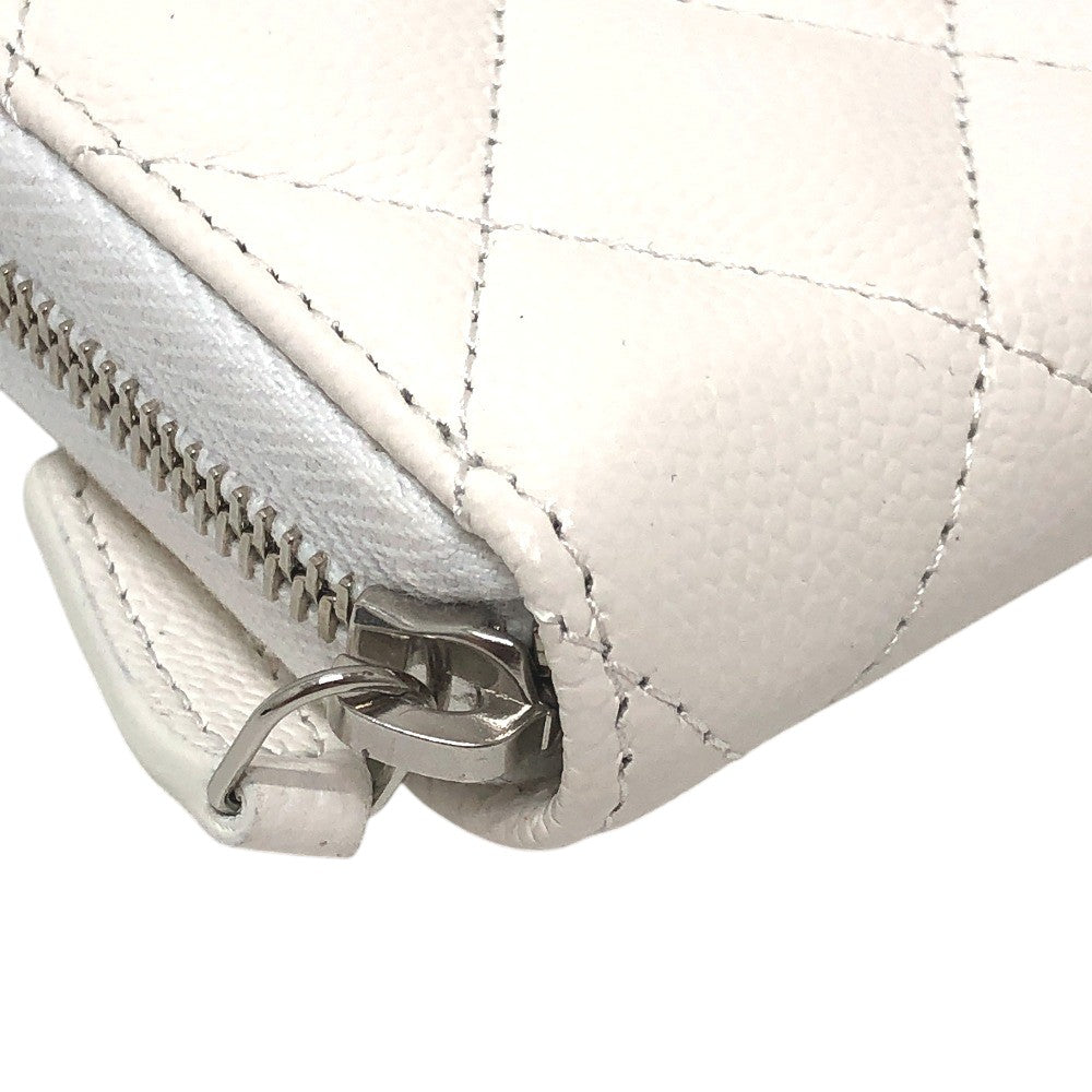 CHANEL AP3728 スター ココマーク ラウンド コインケース コンパクトウォレット キャビアスキン レディース ホワイト