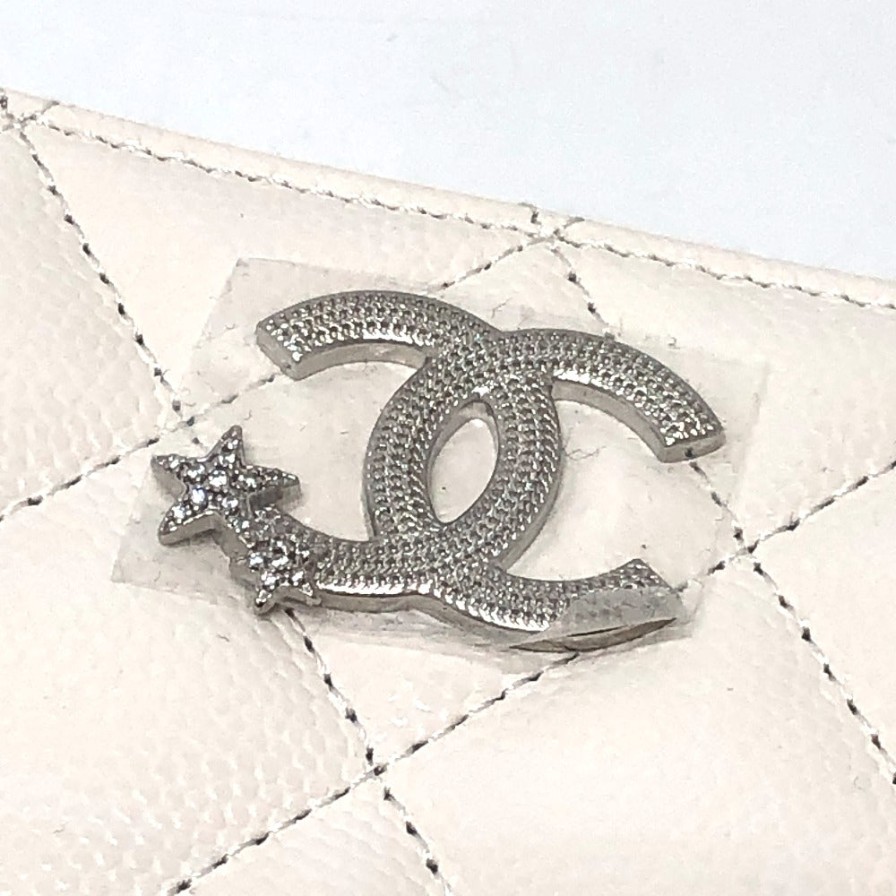 CHANEL AP3728 スター ココマーク ラウンド コインケース コンパクトウォレット キャビアスキン レディース ホワイト