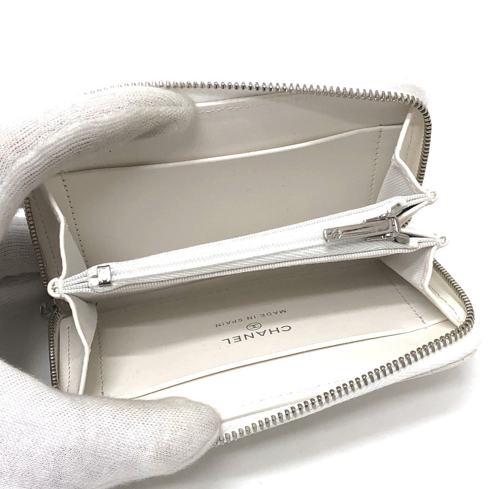 CHANEL AP3728 スター ココマーク ラウンド コインケース コンパクトウォレット キャビアスキン レディース ホワイト