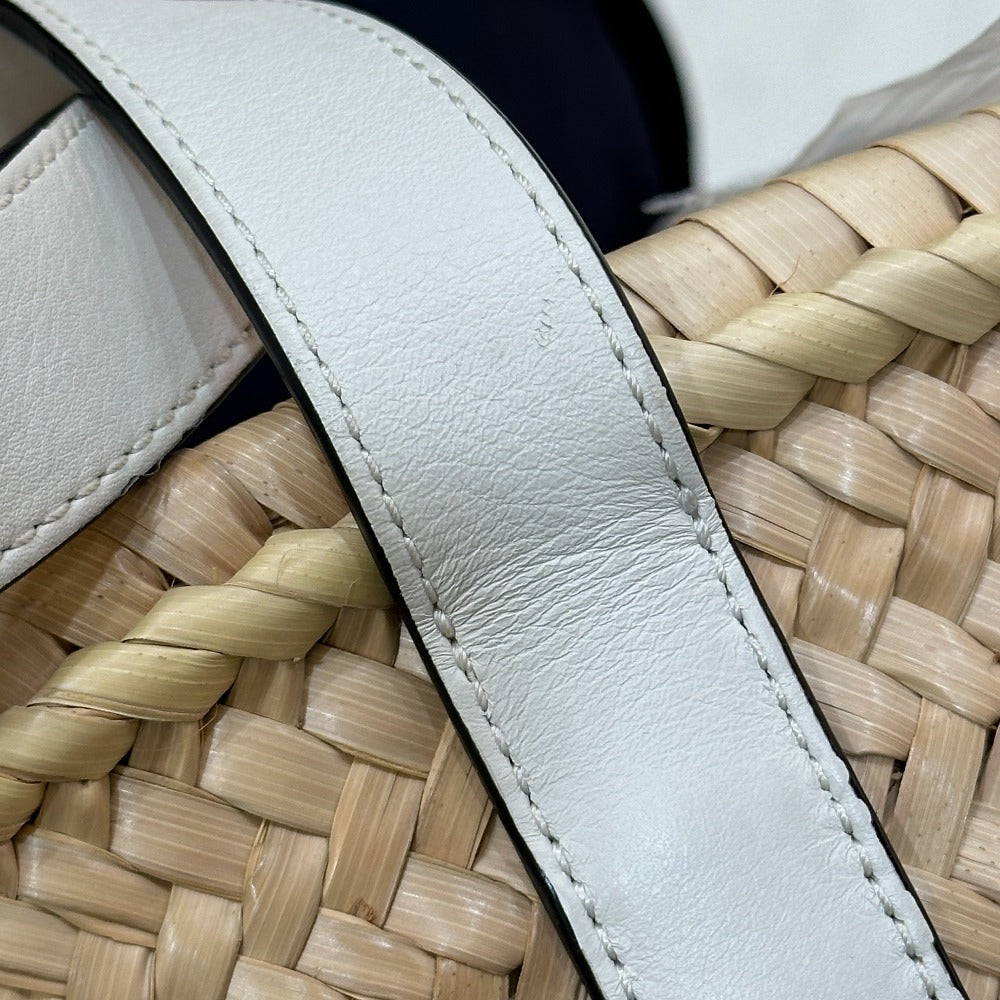 LOEWE 327.02.S92 アナグラム スタッドフラワー付き かごバッグ スモール バスケット トートバッグ ストロー レディース ベージュ - brandshop-reference