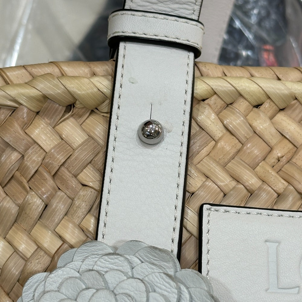 LOEWE 327.02.S92 アナグラム スタッドフラワー付き かごバッグ スモール バスケット トートバッグ ストロー レディース ベージュ - brandshop-reference
