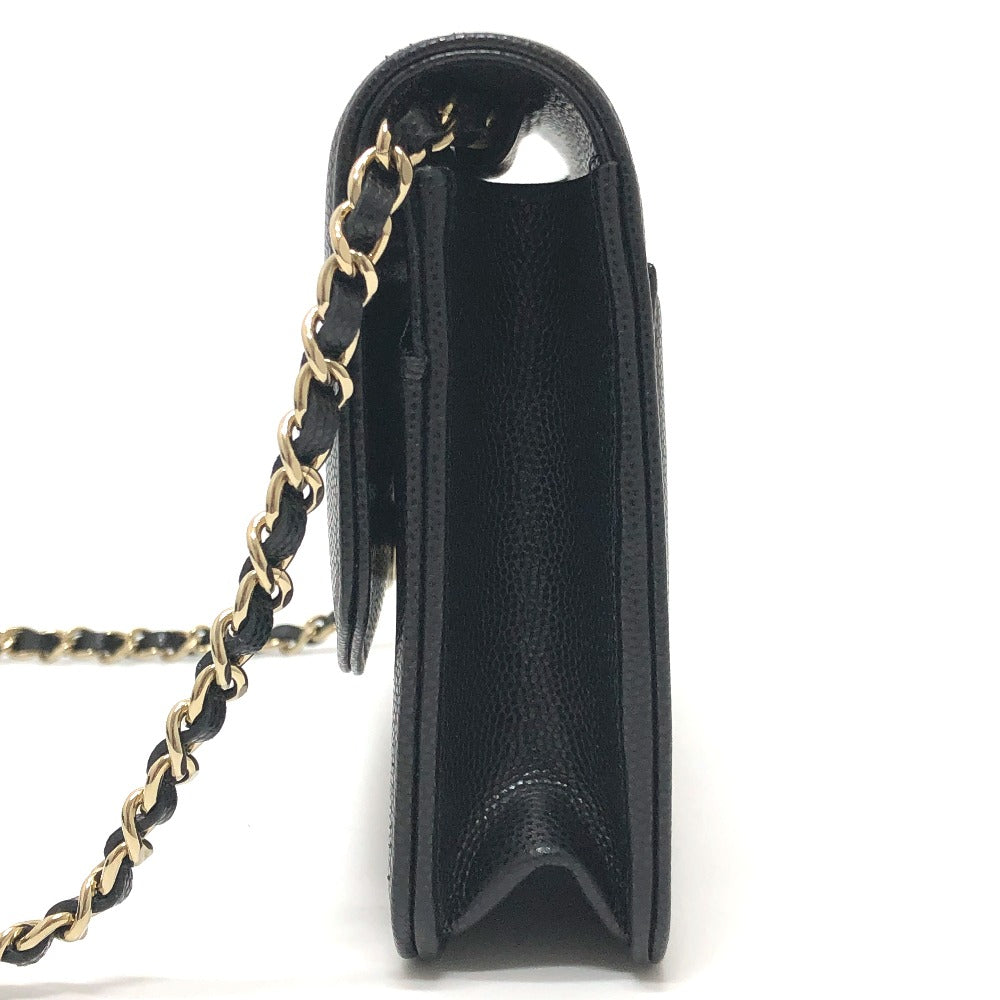 CHANEL メティエダール コレクション ココマーク グレインド シャイニー チェーンウォレット ショルダーバッグ カーフスキン レディース ブラック