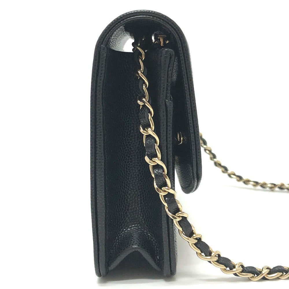 CHANEL メティエダール コレクション ココマーク グレインド シャイニー チェーンウォレット ショルダーバッグ カーフスキン レディース ブラック