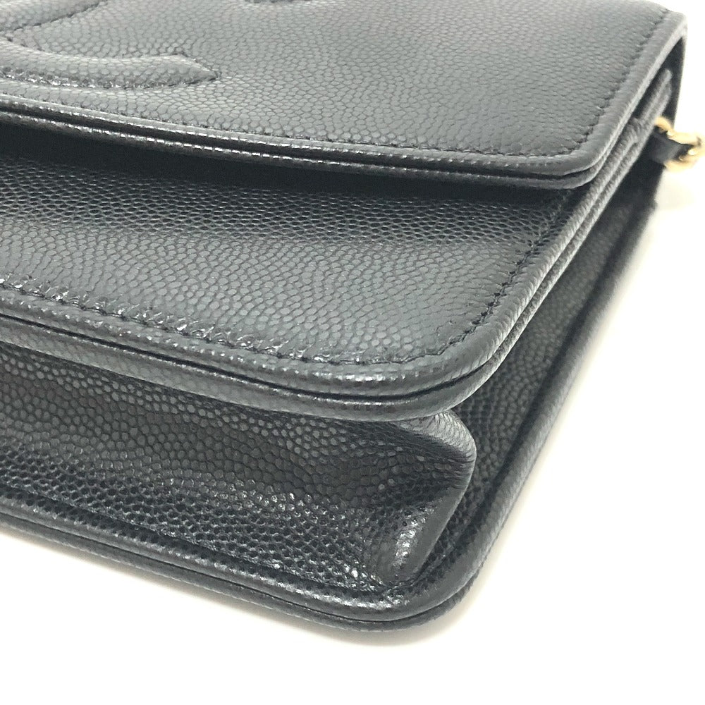 CHANEL メティエダール コレクション ココマーク グレインド シャイニー チェーンウォレット ショルダーバッグ カーフスキン レディース ブラック