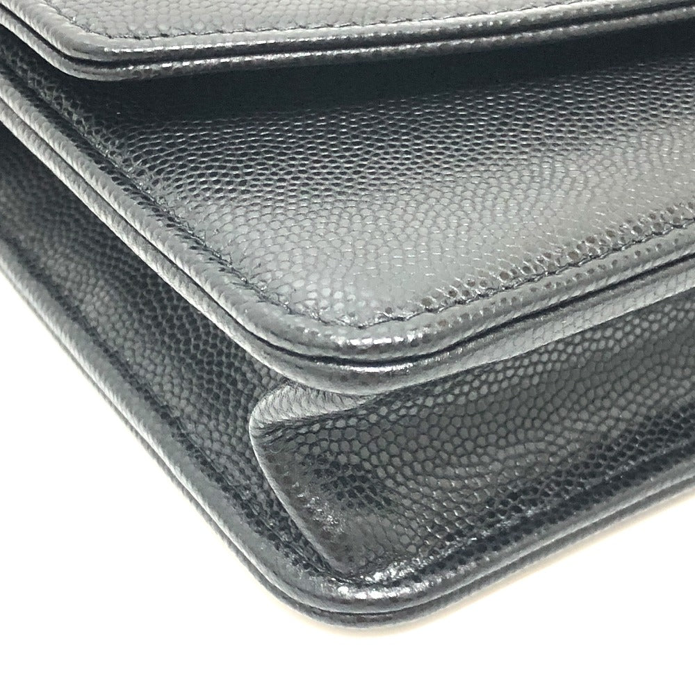 CHANEL メティエダール コレクション ココマーク グレインド シャイニー チェーンウォレット ショルダーバッグ カーフスキン レディース ブラック