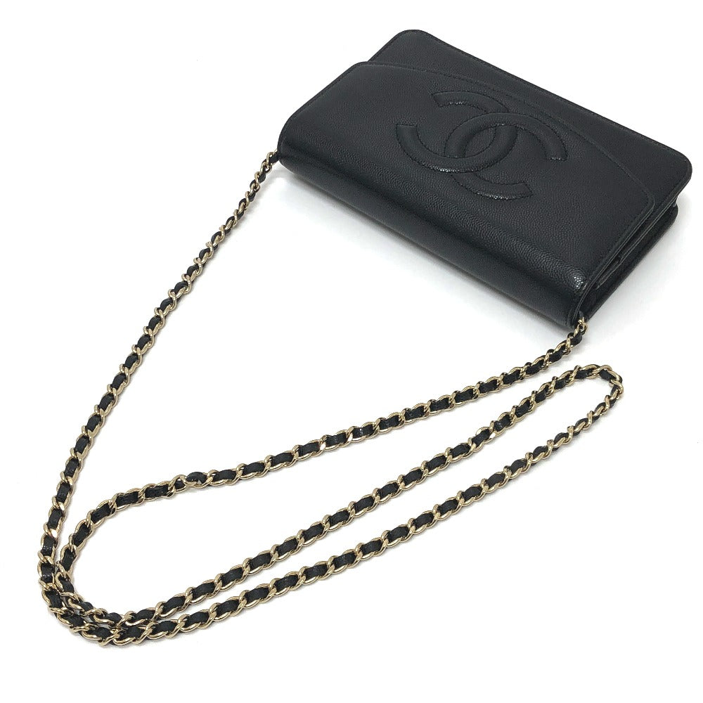 CHANEL メティエダール コレクション ココマーク グレインド シャイニー チェーンウォレット ショルダーバッグ カーフスキン レディース ブラック