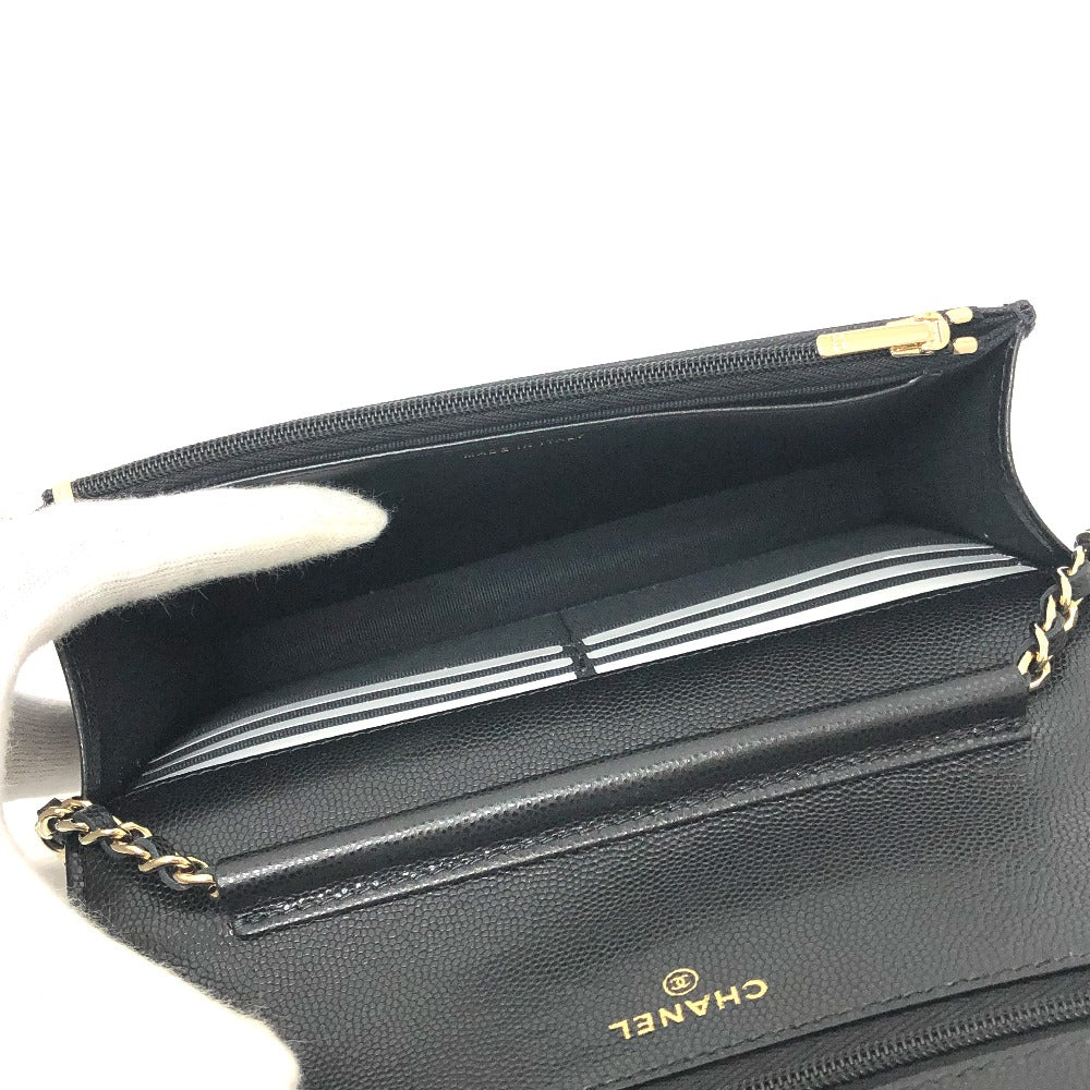 CHANEL メティエダール コレクション ココマーク グレインド シャイニー チェーンウォレット ショルダーバッグ カーフスキン レディース ブラック