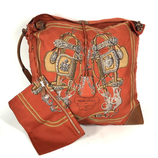 HERMES シルキーシティPM カバン ポーチ付き 斜め掛け 肩掛け ショルダーバッグ シルク レディース オレンジ