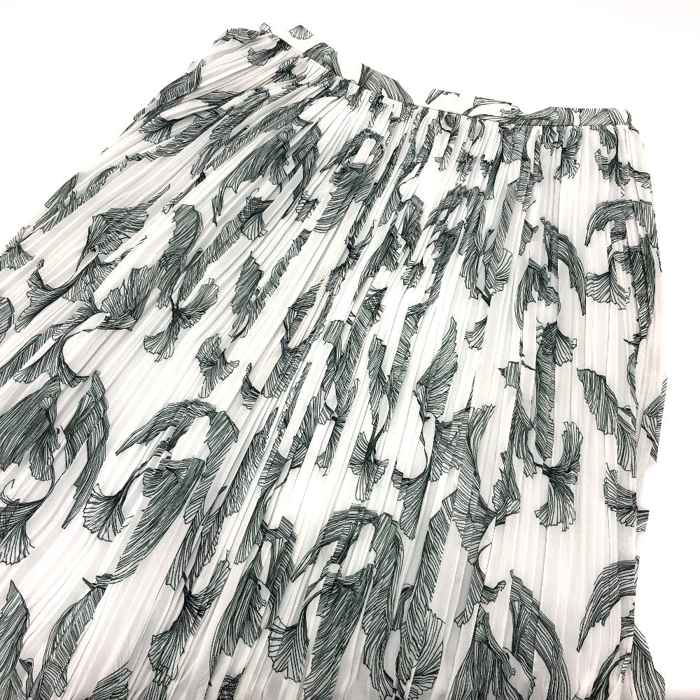 ROWV35089A ROCHAS ロシャス 総柄 プリーツ アパレル フレア ボトムス サイドジップ 鳥 ロングスカート ポリエステル レディース ホワイト