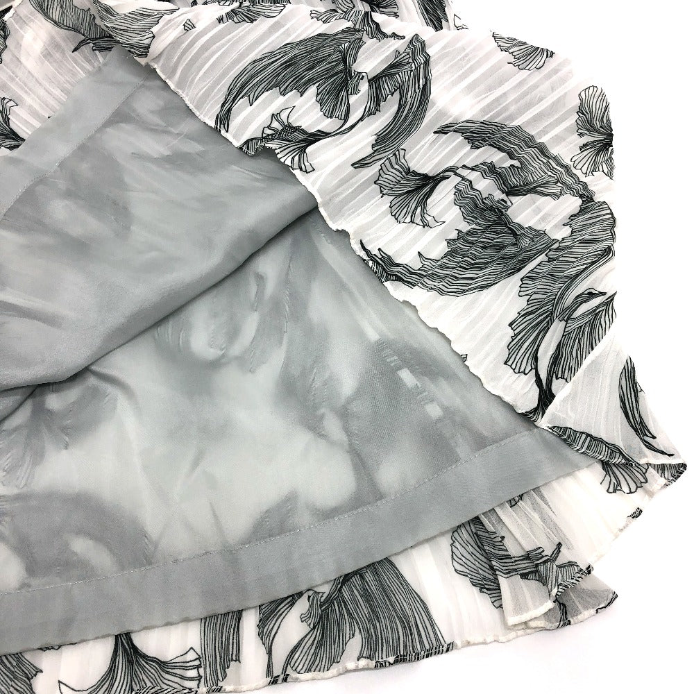 ROWV35089A ROCHAS ロシャス 総柄 プリーツ アパレル フレア ボトムス サイドジップ 鳥 ロングスカート ポリエステル レディース ホワイト
