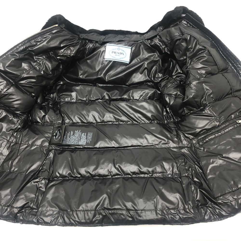 PRADA 290796 22AW Triangle Plate Apparel Outerwear Fur-trimmed Down Jacket Nylon Women's Black