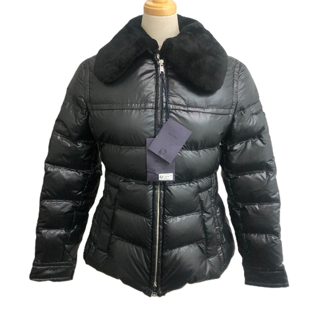 PRADA 290796 22AW Triangle Plate Apparel Outerwear Fur-trimmed Down Jacket Nylon Women's Black