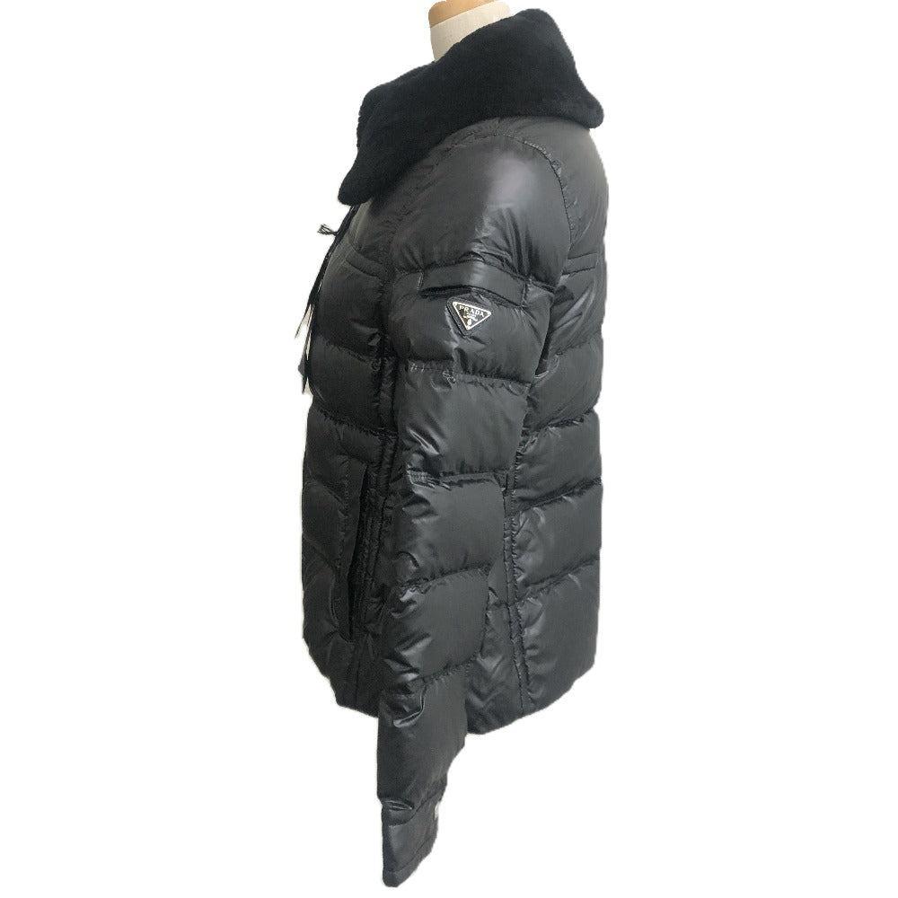 PRADA 290796 22AW Triangle Plate Apparel Outerwear Fur-trimmed Down Jacket Nylon Women's Black