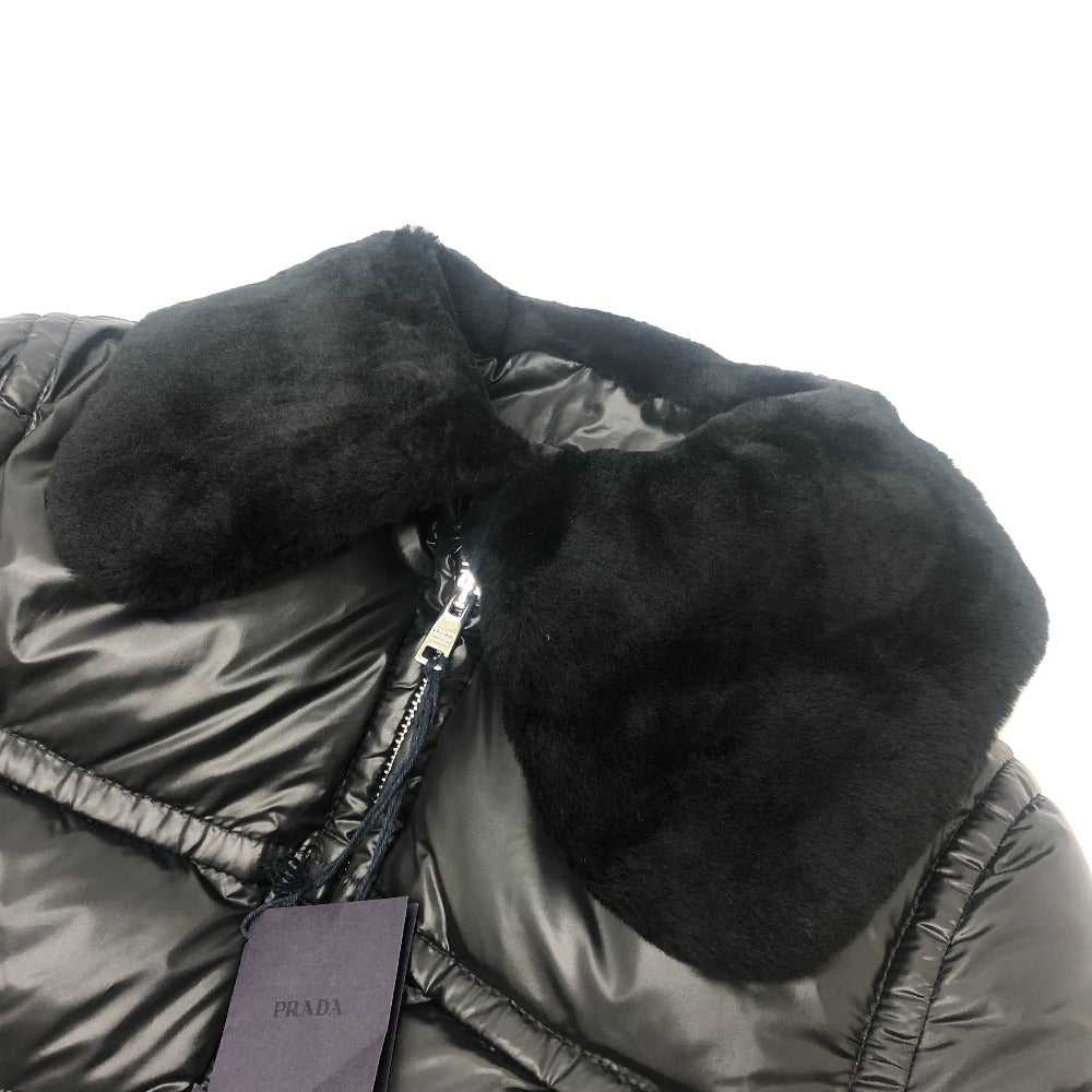 PRADA 290796 22AW Triangle Plate Apparel Outerwear Fur-trimmed Down Jacket Nylon Women's Black