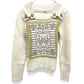 HERMES Button-Collar Striped Knit Sweater, Cashmere, Women's, White x Gray x Yellow