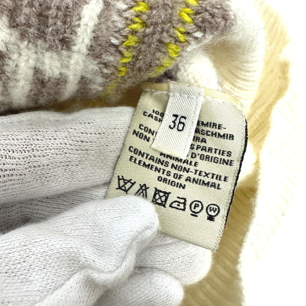 HERMES Button-Collar Striped Knit Sweater, Cashmere, Women's, White x Gray x Yellow