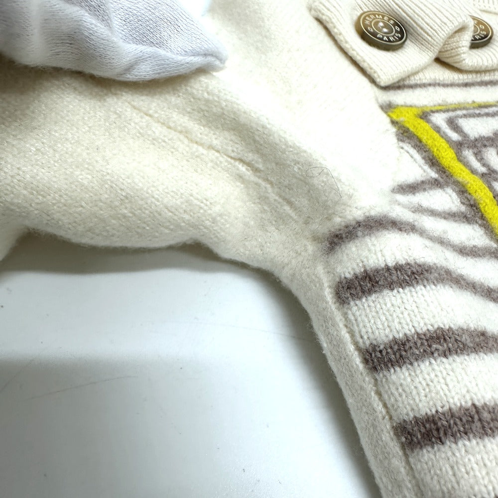 HERMES Button-Collar Striped Knit Sweater, Cashmere, Women's, White x Gray x Yellow