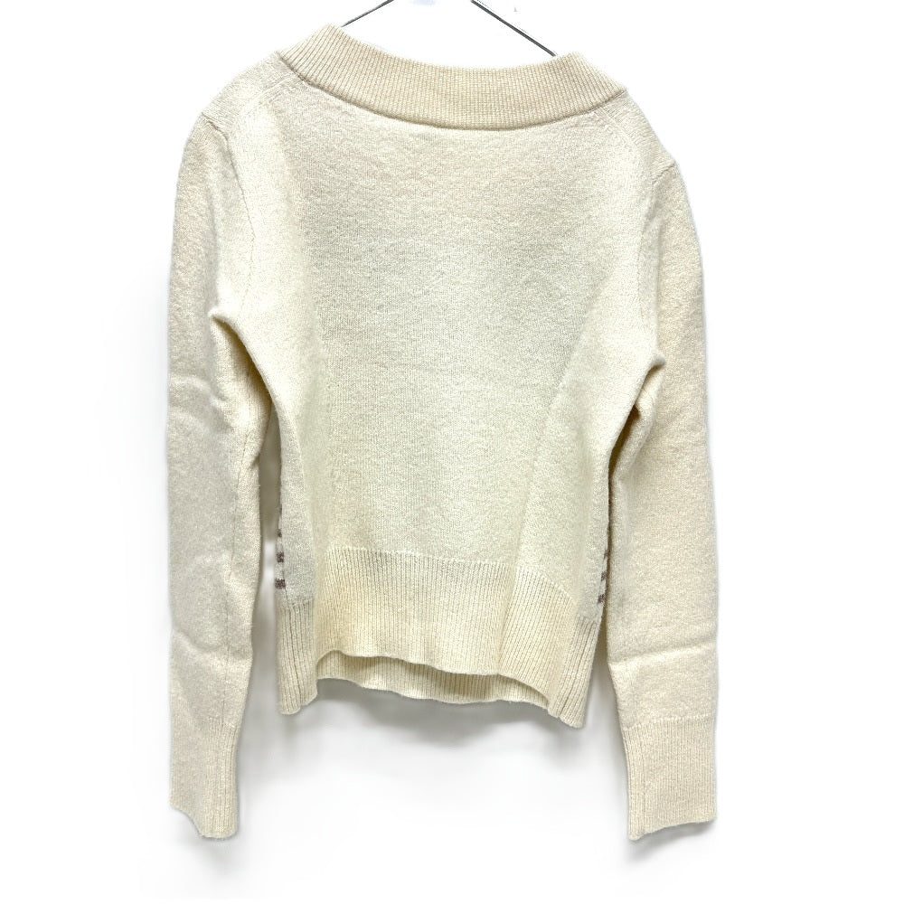 HERMES Button-Collar Striped Knit Sweater, Cashmere, Women's, White x Gray x Yellow
