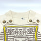 HERMES Button-Collar Striped Knit Sweater, Cashmere, Women's, White x Gray x Yellow
