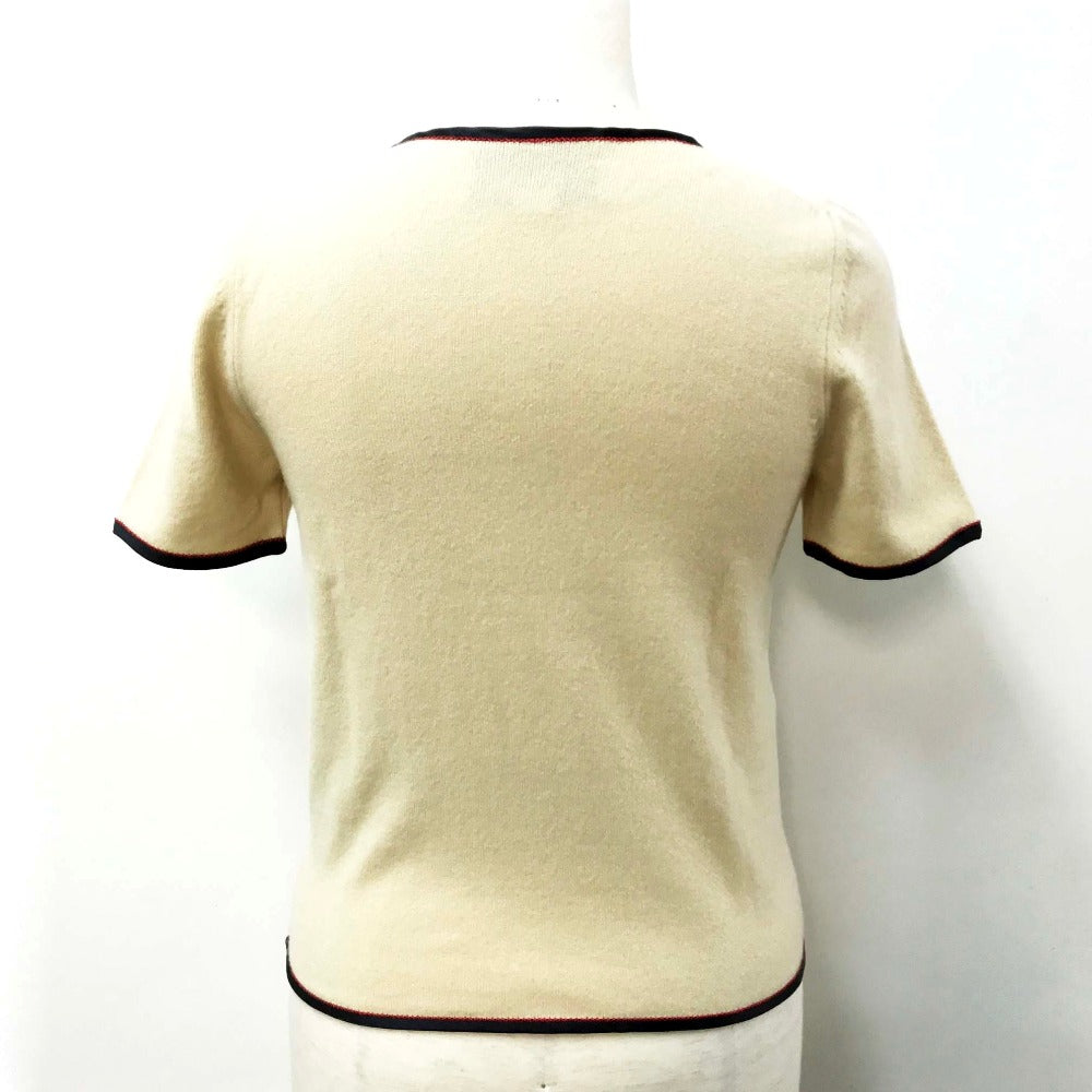 GUCCI 501400 Ribbon Apparel Top, Short Sleeve Cashmere Knit, Women's, Beige