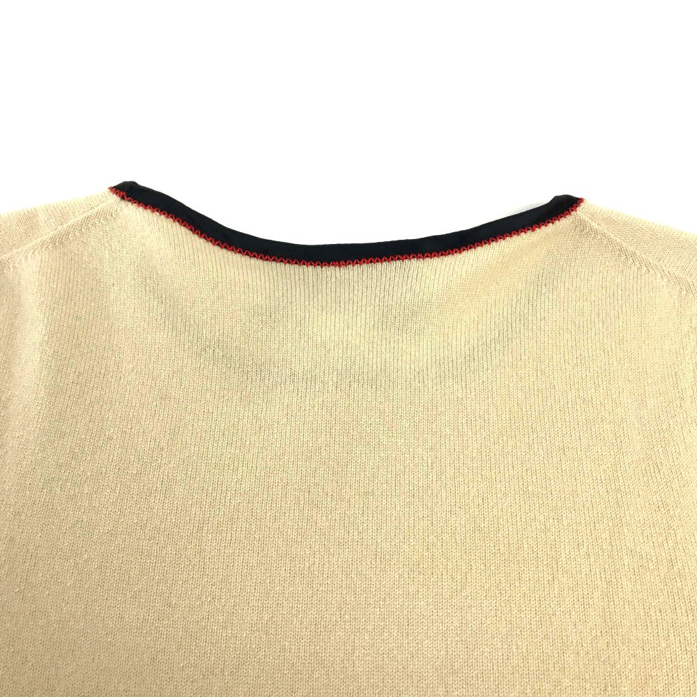 GUCCI 501400 Ribbon Apparel Top, Short Sleeve Cashmere Knit, Women's, Beige