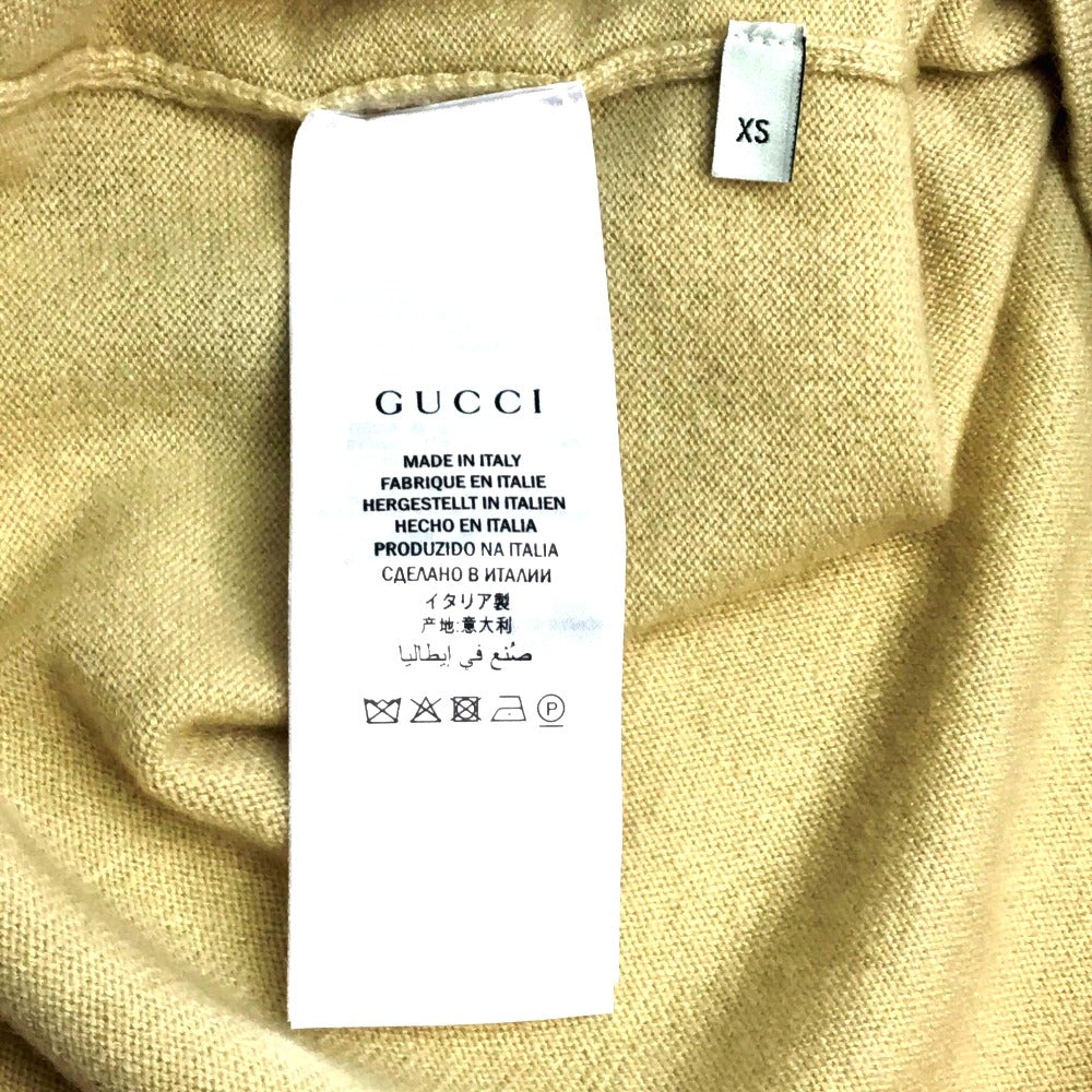 GUCCI 501400 Ribbon Apparel Top, Short Sleeve Cashmere Knit, Women's, Beige