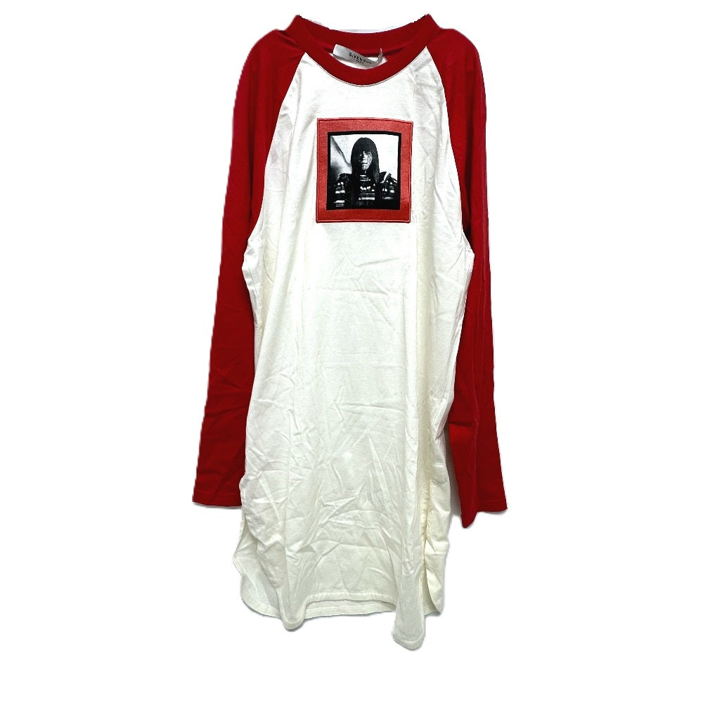 GIVENCHY 17W7269651 Printed Embroidered Oversized Long Sleeve T-Shirt Dress, Cotton, Unisex, White, Red and White