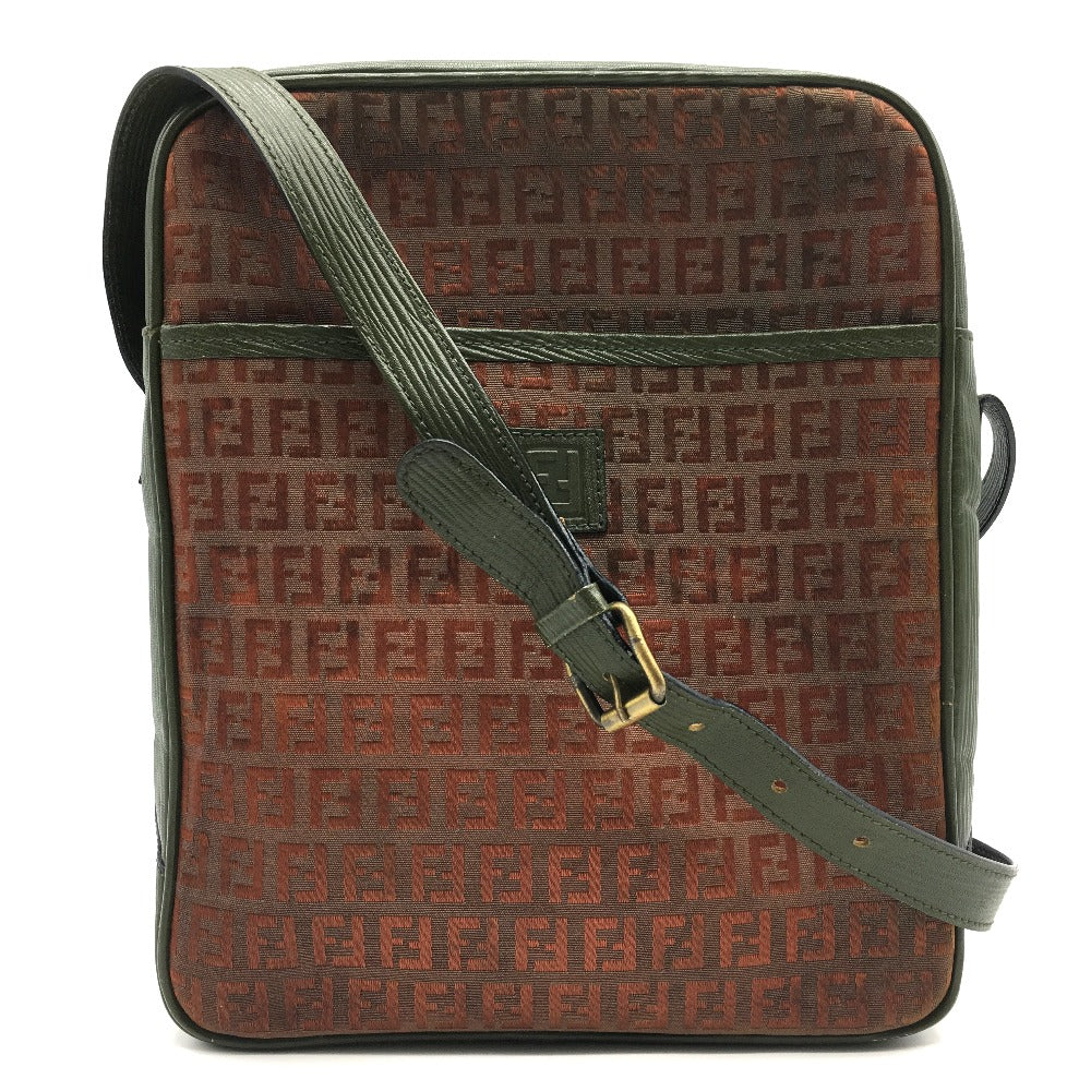 FENDI Zucchino Zucca Logo Pochette, Vintage, Adjustable Shoulder Bag, PVC/Leather, Women's, Brown, Khaki, Brown