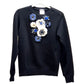 CHANEL P52492 15B Camellia-embellished shoulder zipper sweatshirt, cotton, women's, black, black and blue