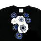 CHANEL P52492 15B Camellia-embellished shoulder zipper sweatshirt, cotton, women's, black, black and blue