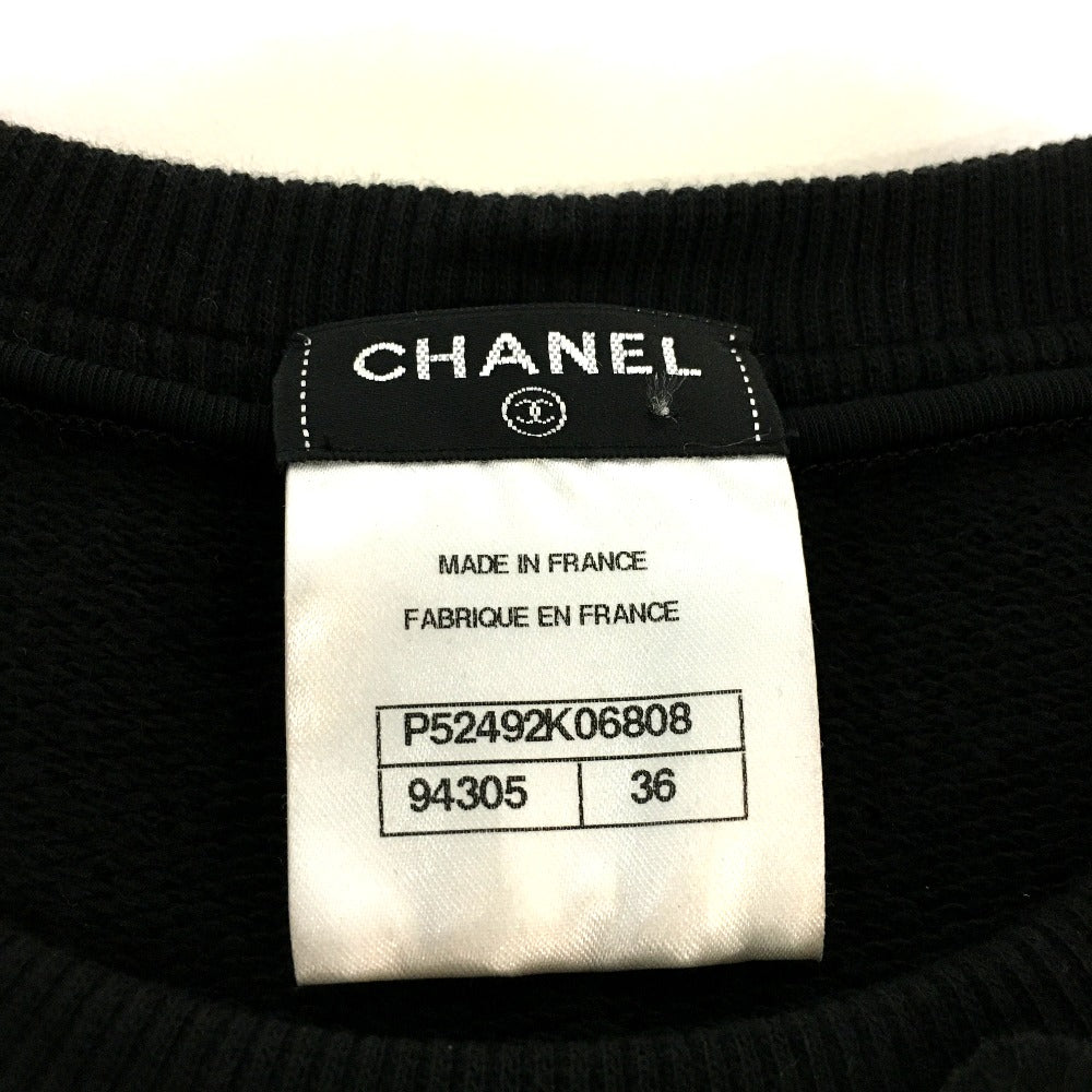 CHANEL P52492 15B Camellia-embellished shoulder zipper sweatshirt, cotton, women's, black, black and blue