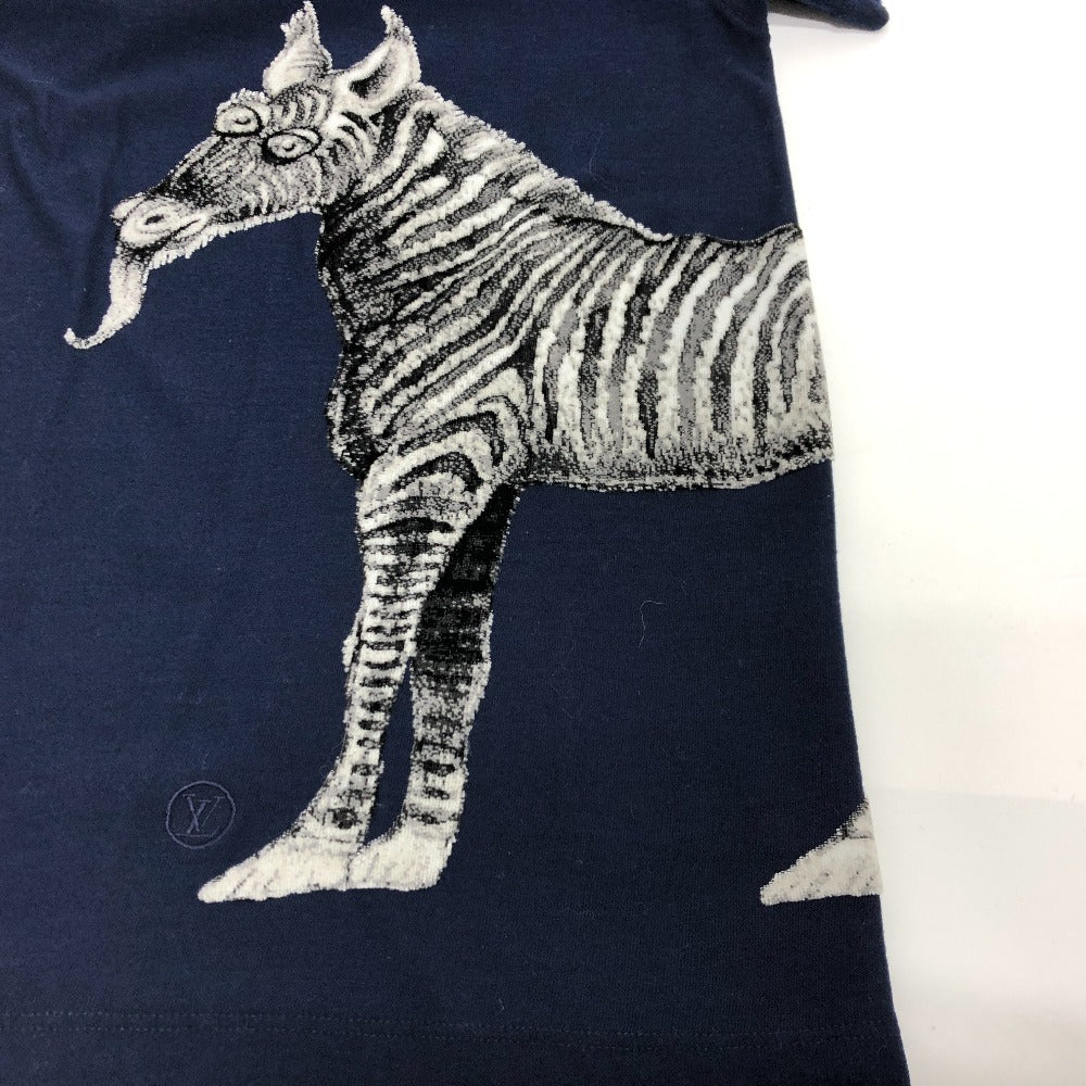 LOUIS VUITTON Chapman Horse and Zebra Print Short Sleeve T-Shirt, Cotton, Men's, Navy Blue