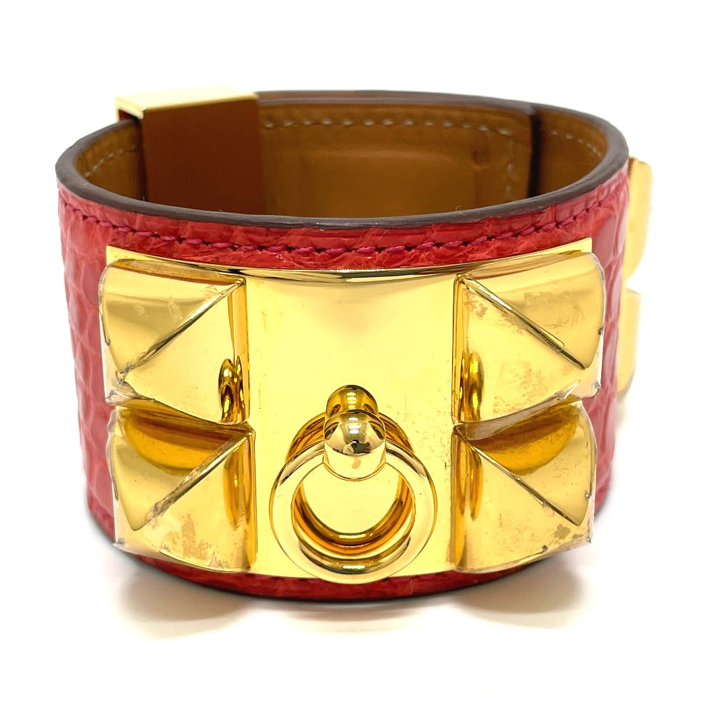 HERMES コリエドシアン バングル アクセサリー ブレスレット レザー レディース ブーゲンビリア レッド系×ゴールド金具