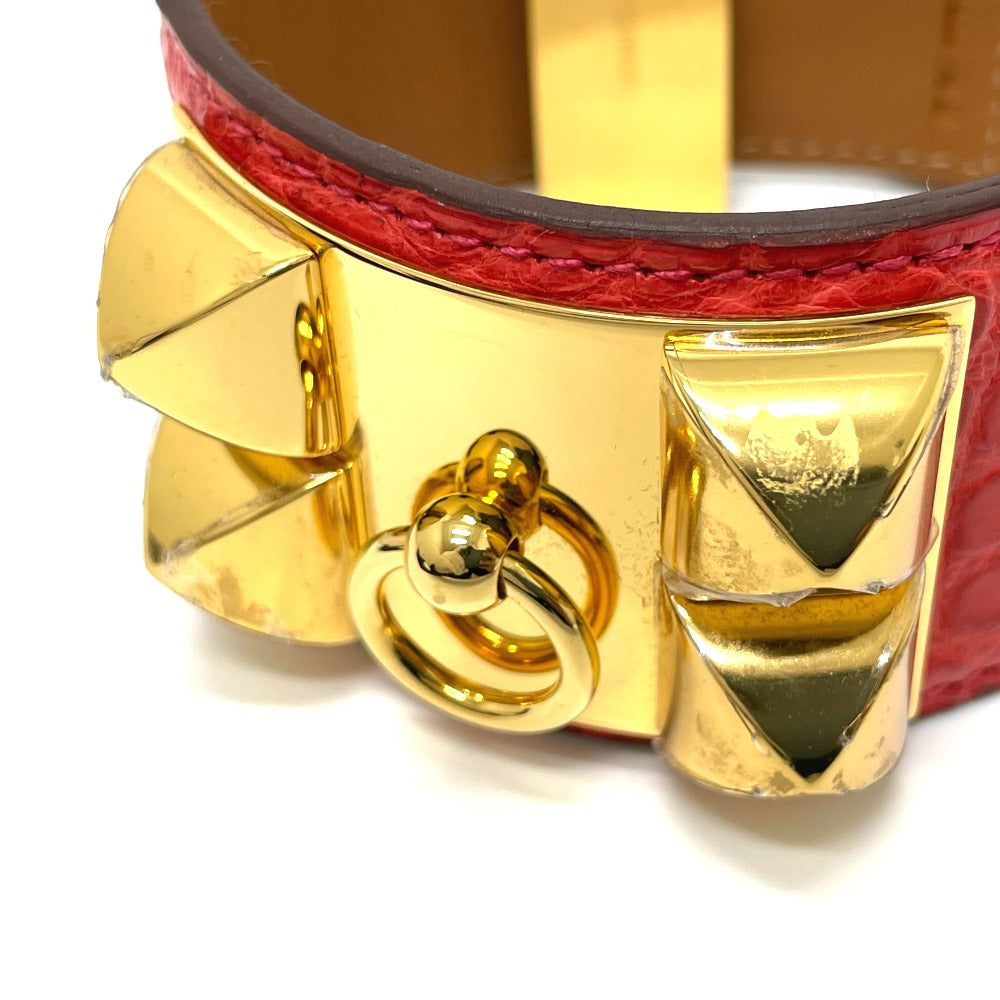 HERMES コリエドシアン バングル アクセサリー ブレスレット レザー レディース ブーゲンビリア レッド系×ゴールド金具