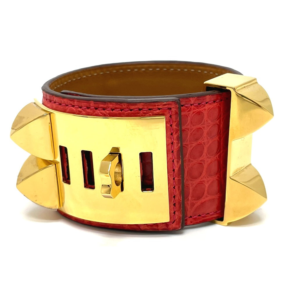 HERMES コリエドシアン バングル アクセサリー ブレスレット レザー レディース ブーゲンビリア レッド系×ゴールド金具