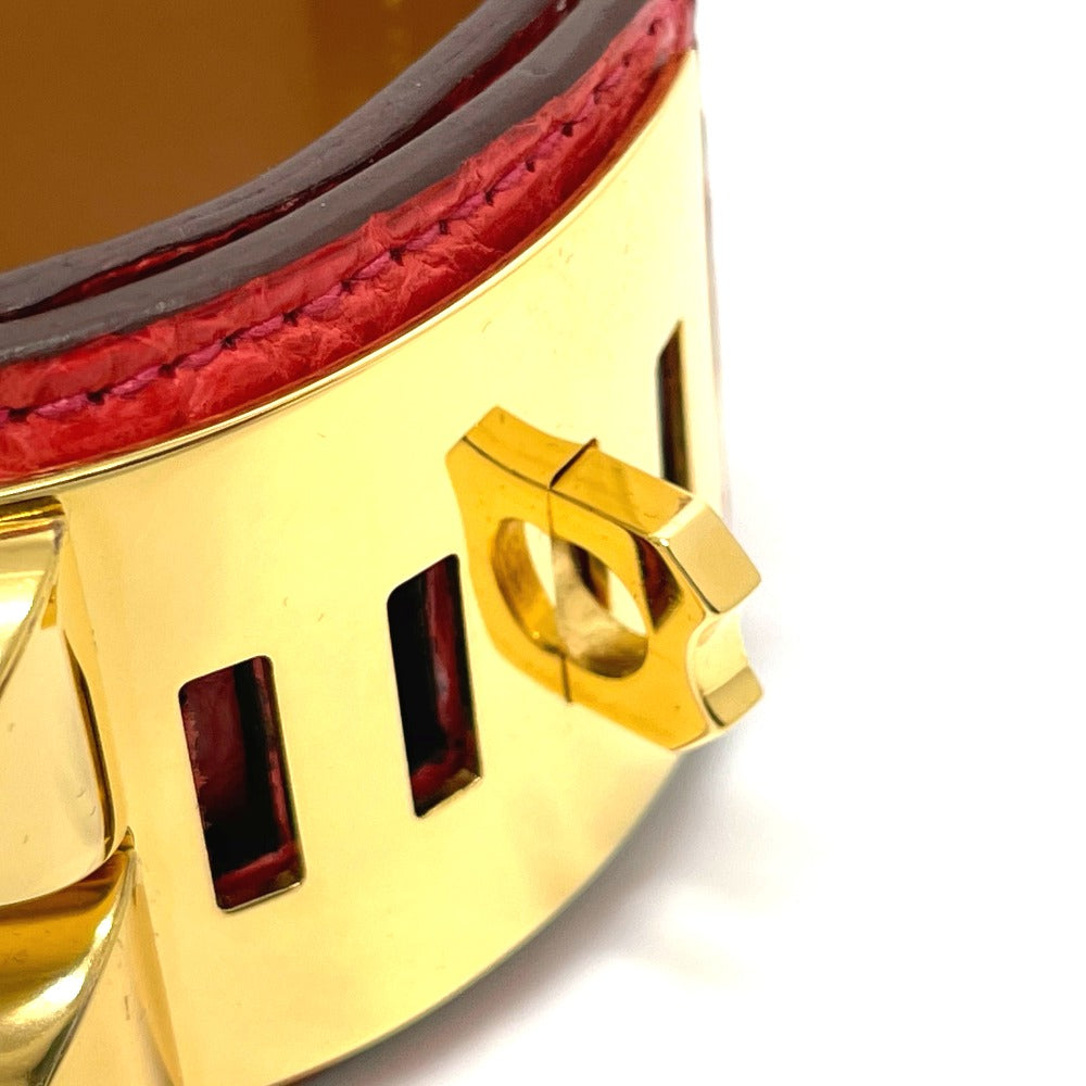 HERMES コリエドシアン バングル アクセサリー ブレスレット レザー レディース ブーゲンビリア レッド系×ゴールド金具