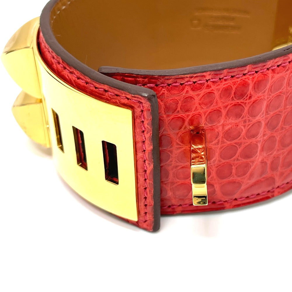 HERMES コリエドシアン バングル アクセサリー ブレスレット レザー レディース ブーゲンビリア レッド系×ゴールド金具