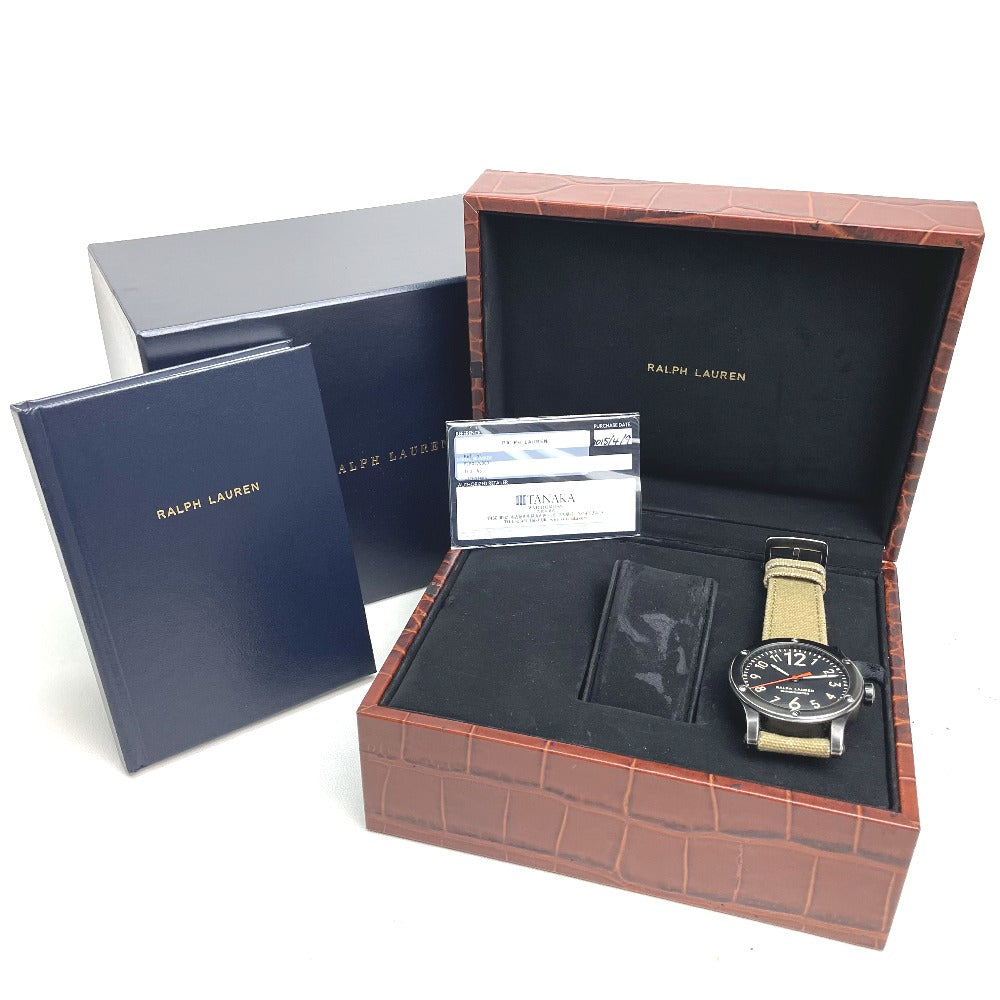 RALPH LAUREN RLR0220900 Sporting Safari RL67 Chronometer Watch, Stainless Steel, Men's, Black/Khaki Strap