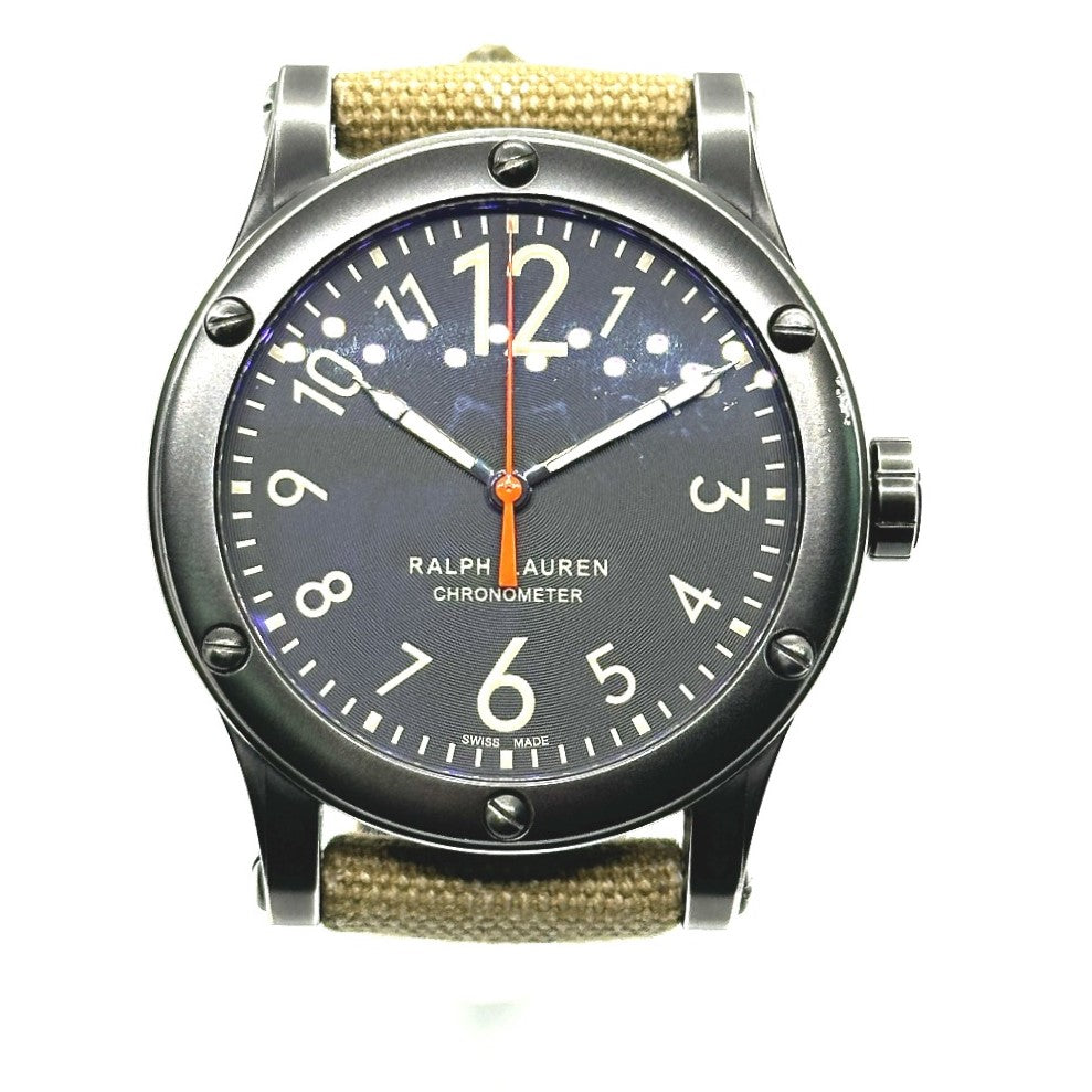 RALPH LAUREN RLR0220900 Sporting Safari RL67 Chronometer Watch, Stainless Steel, Men's, Black/Khaki Strap