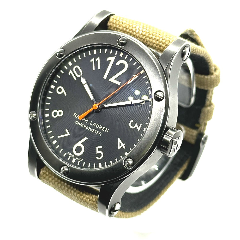 RALPH LAUREN RLR0220900 Sporting Safari RL67 Chronometer Watch, Stainless Steel, Men's, Black/Khaki Strap
