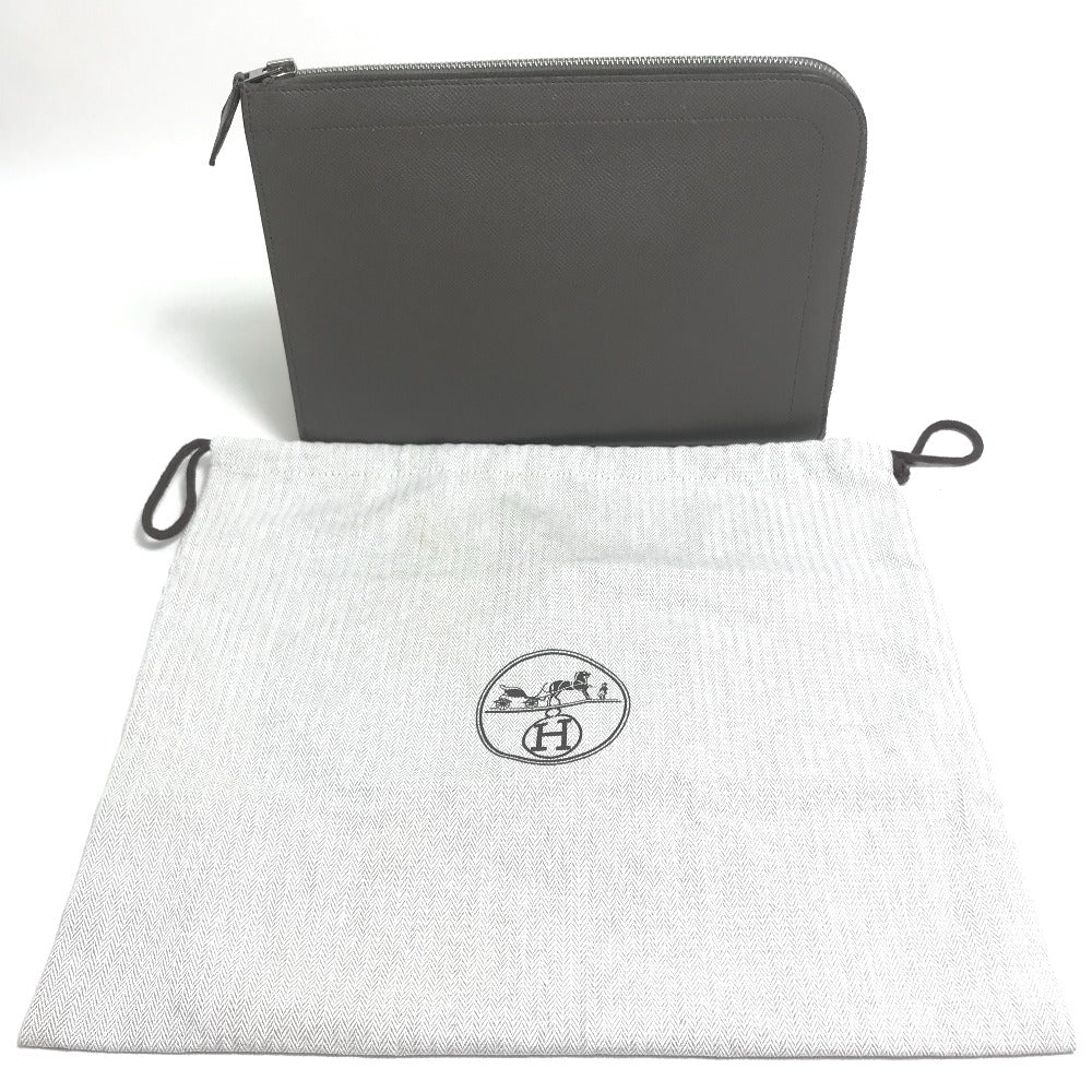 HERMES L-shaped zipper zip computer bag, clutch bag, Epson, unisex, Etoupe, gray