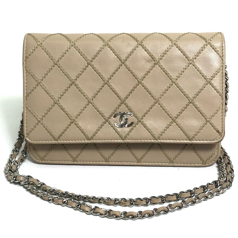 CHANEL CC Coco Mark Matelasse Design Chain Wallet Shoulder Bag Long Wallet Women's Beige Lambskin