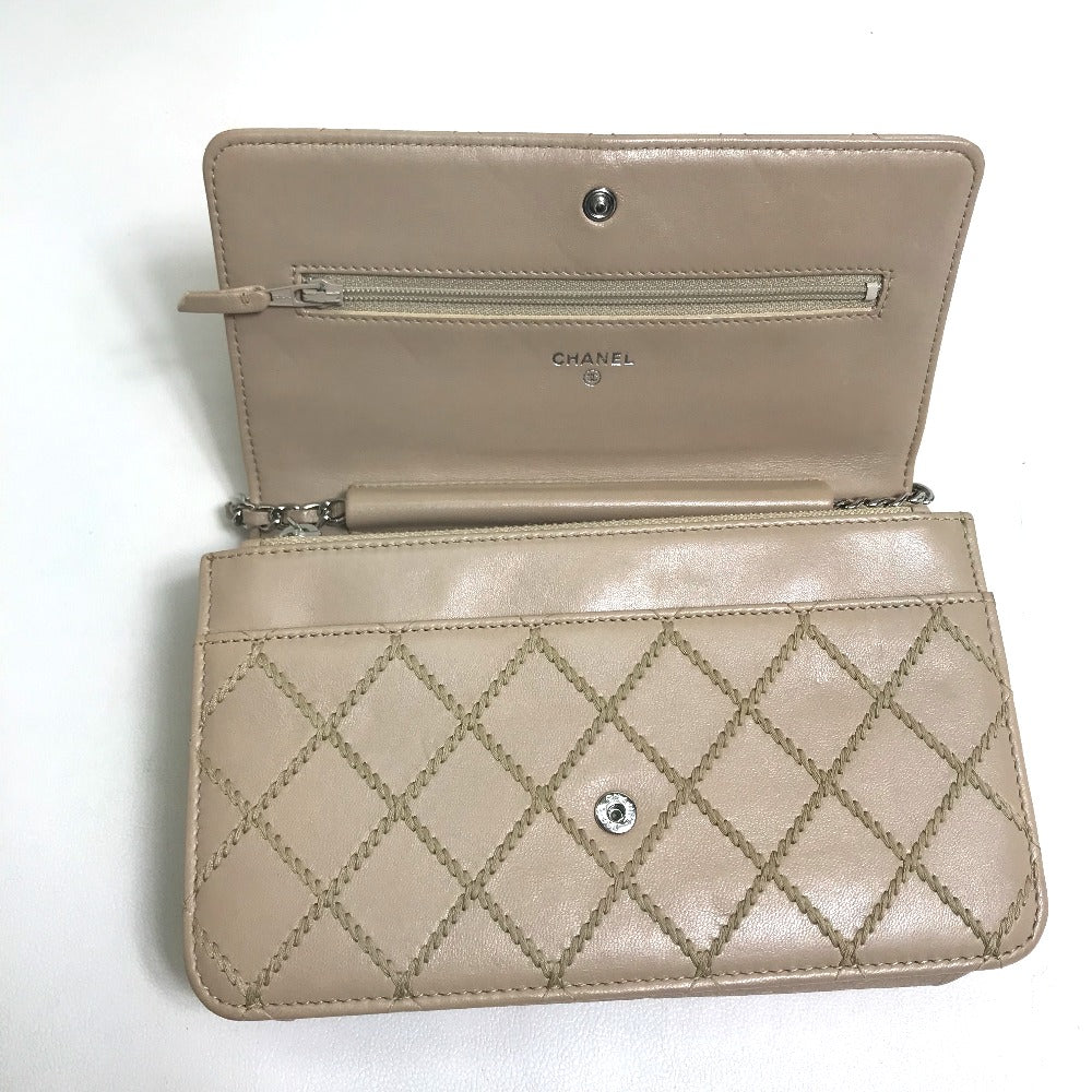 CHANEL CC Coco Mark Matelasse Design Chain Wallet Shoulder Bag Long Wallet Women's Beige Lambskin