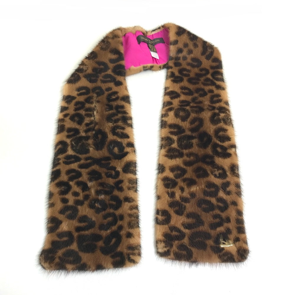 LOUIS VUITTON M72245 レオパード 豹柄 ヒョウ エシャルプ ヴィゾン ファーティペット マフラー ファー レディース ブラウン×ピンク