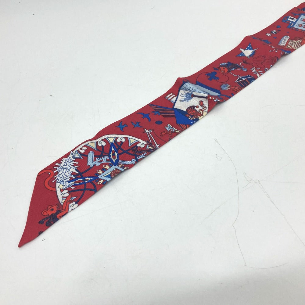 HERMES Animal Twilly Scarf Silk Women's Red