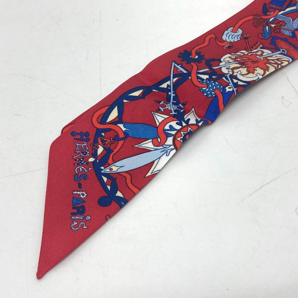 HERMES Animal Twilly Scarf Silk Women's Red