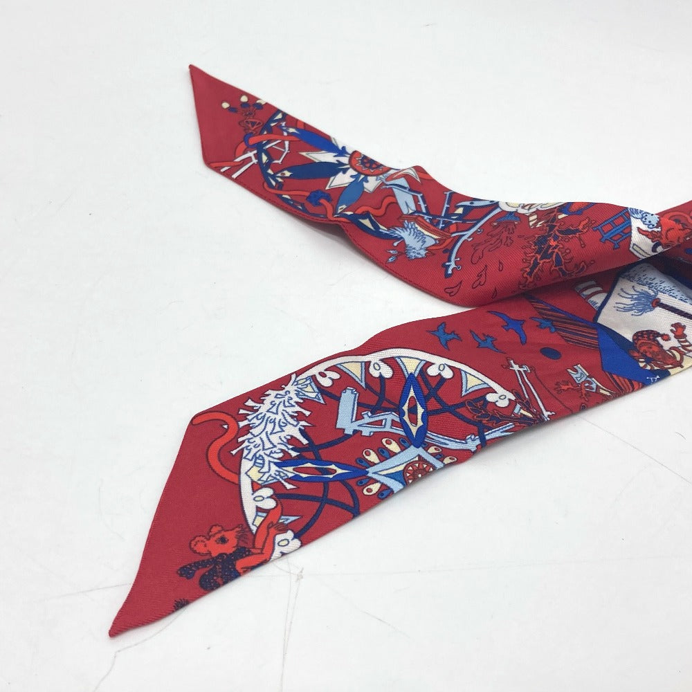 HERMES Animal Twilly Scarf Silk Women's Red