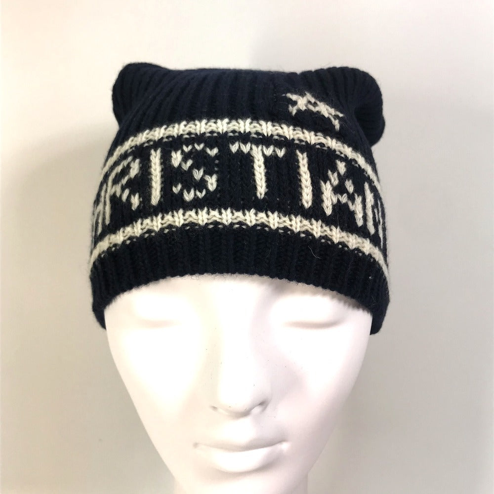 Christian Dior 31NOE714IXGH Beanie, Knit Cap, Logo Hat, Wool/Cashmere, Women's, Navy