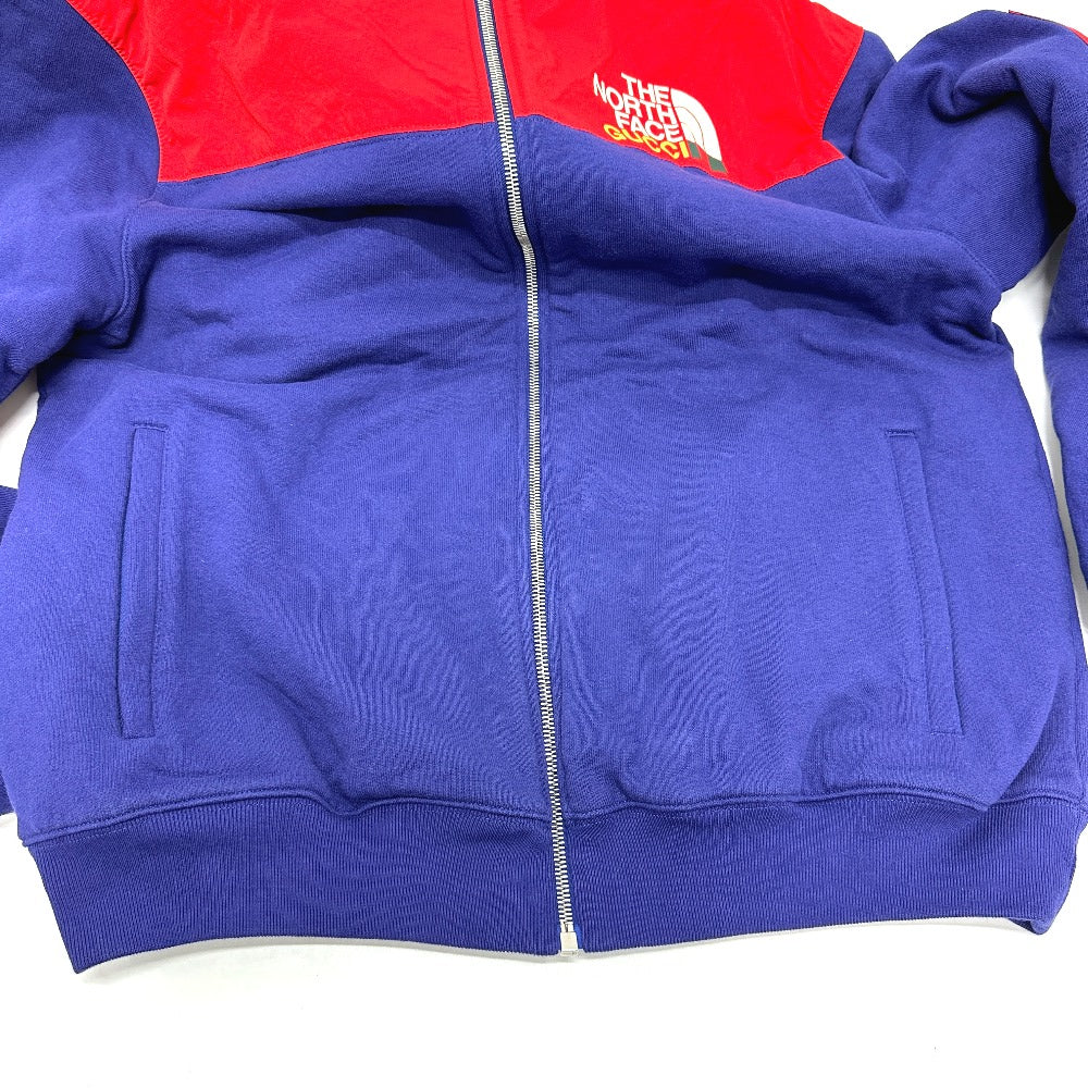 GUCCI 671462 The North Face Collaboration Zip-Up Hoodie, Men's Cotton Outerwear, Red/Blue